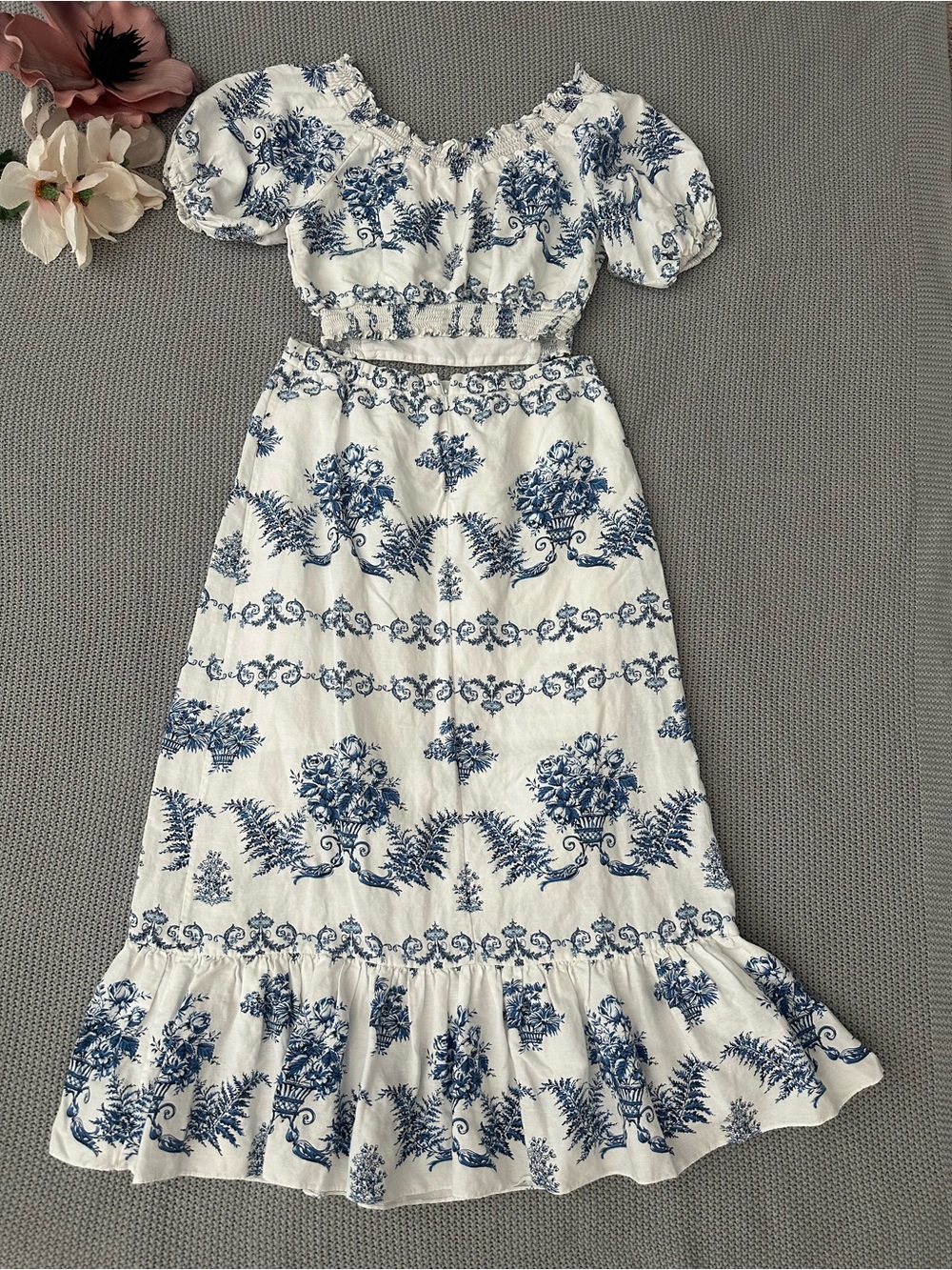 Sachin & Babi Austin Arden Linen Blend Skirt in Indigo Ivory Garland Medium - Picture 4 of 14